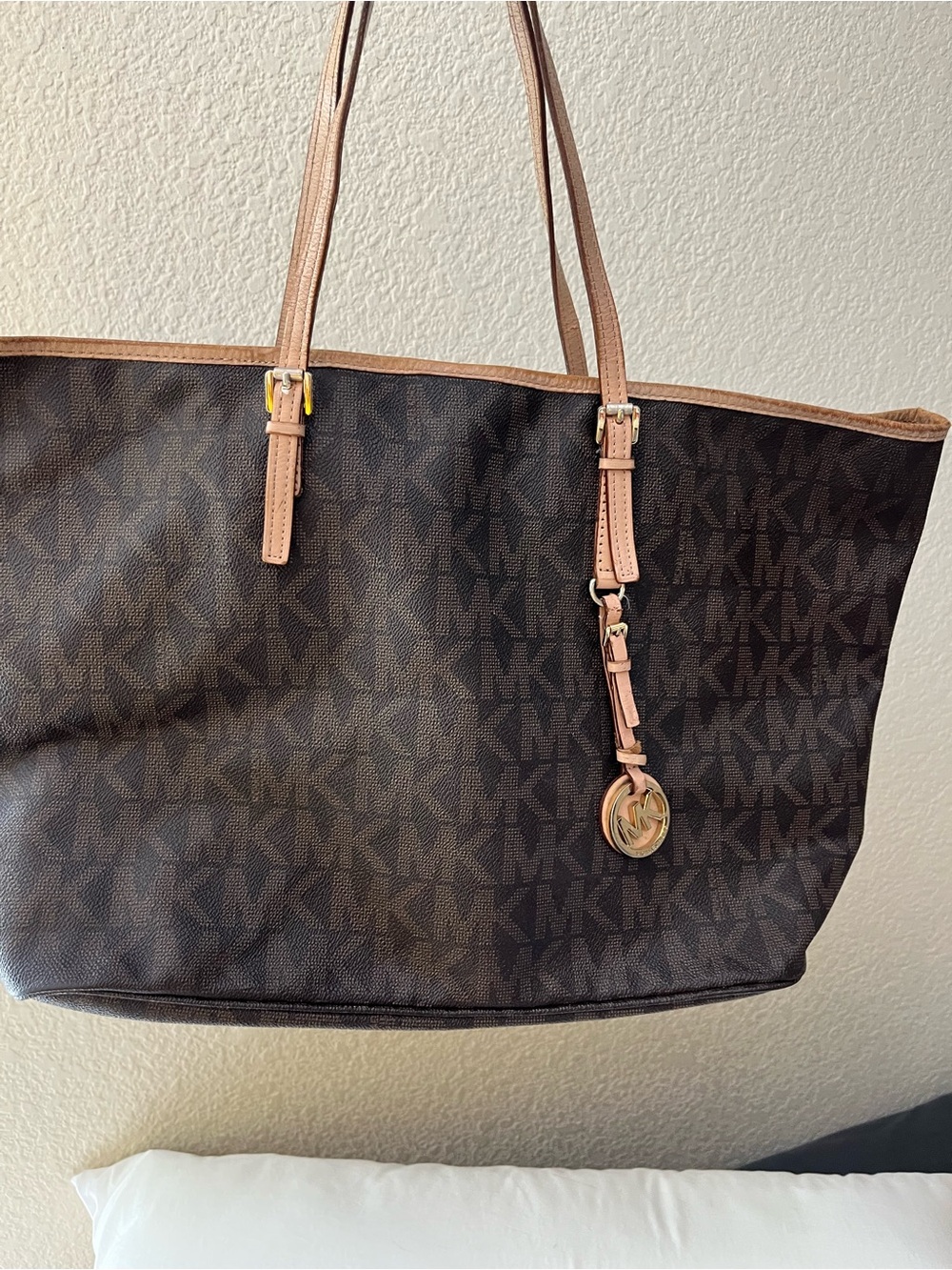 Michael Kors Brown Logo Tote with gold accent